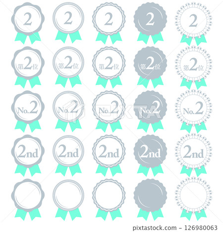 Ranking No. 2 Medal and ribbon rank icon set No.2 Mint green Ranking No. 2 Medal and ribbon rank icon set No.2 Mint green 126980063