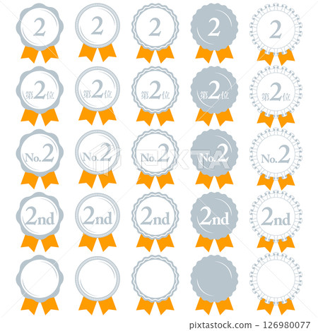Ranking 2nd place Medal and ribbon rank icon set No.2 Orange Ranking 2nd place Medal and ribbon rank icon set No.2 Orange 126980077