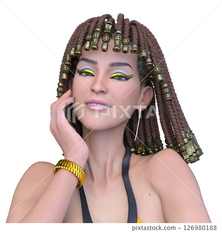 穿著泳裝、化著克莉奧佩特拉妝的女人 穿著泳裝、化著克莉奧佩特拉妝的女人 126980188