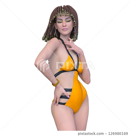 穿著泳裝、化著克莉奧佩特拉妝的女人 穿著泳裝、化著克莉奧佩特拉妝的女人 126980189