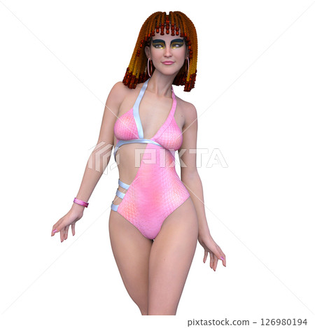 穿著泳裝、化著克莉奧佩特拉妝的女人 穿著泳裝、化著克莉奧佩特拉妝的女人 126980194