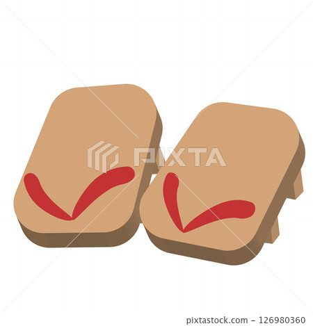 Illustration of wooden clogs with red straps 126980360