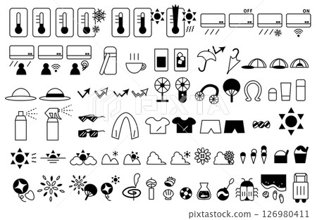 Summer heat prevention and leisure icon set 126980411