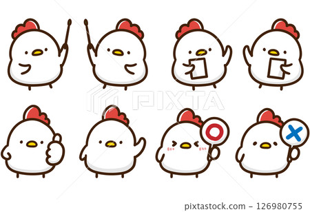 A set of cute chicken deformed illustrations in various poses A set of cute chicken deformed illustrations in various poses 126980755