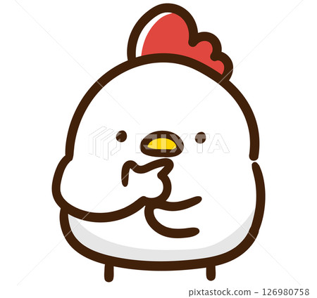 一個變形的插圖，一隻可愛的小雞，雙臂交叉，思考著什麼 126980758