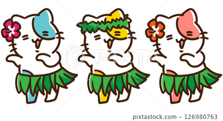 一組可愛的貓咪角色在跳草裙舞 126980763