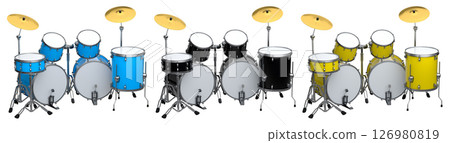 Set of realistic drums with metal cymbals or drumset on white background 126980819