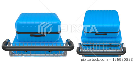 Set of Regular suitcase on hotel trolley cart for carrying baggage on white background 126980858