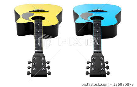 Set of electric acoustic guitar isolated on white transparent background. Set of electric acoustic guitar isolated on white transparent background. 126980872