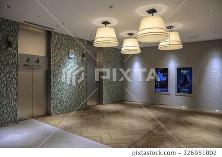March 28 2025 Modern Elevator Lobby with Artful Lighting and Digital I March 28 2025 Modern Elevator Lobby with Artful Lighting and Digital I 126981002