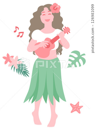 Hawaiian woman playing the ukulele (retro color vector illustration) Hawaiian woman playing the ukulele (retro color vector illustration) 126981099