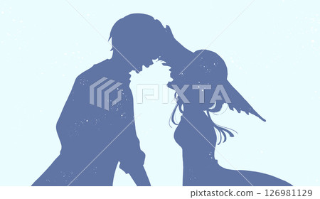 Happy men and women facing each other, summer, straw hat, shadow art 126981129