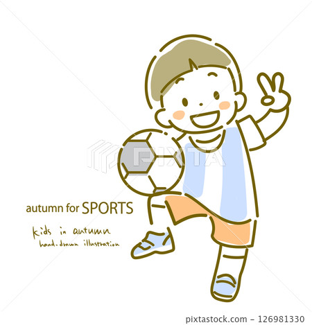 Autumn sports Boys enjoying autumn Simple and cute watercolor-style hand-drawn illustration 126981330