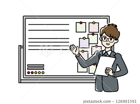 A young businessman explaining using a whiteboard (color) 126981591