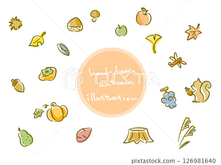 Autumn decoration illustration set: Simple and stylish watercolor line drawings Autumn decoration illustration set: Simple and stylish watercolor line drawings 126981640