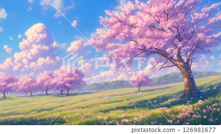 草原上的櫻花景觀,動漫風格 草原上的櫻花景觀,動漫風格 126981677