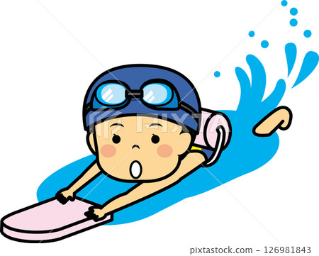 Girl swimming with a kickboard Girl swimming with a kickboard 126981843