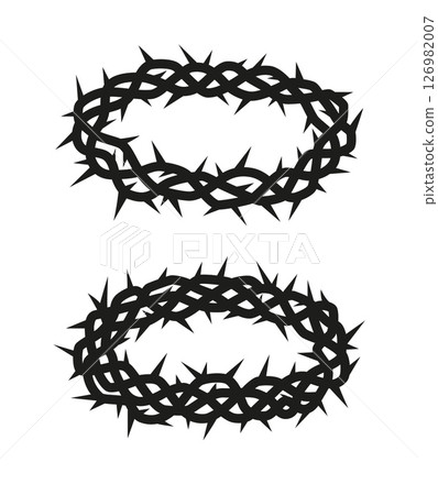 Set of oval blank frames with black thorn border with sharp spikes, abstract. Set of oval blank frames with black thorn border with sharp spikes, abstract. 126982007