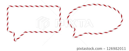 Christmas candy cane speech bubble with red and white twisted stripes, chatting box lollipop pattern message vector set Christmas candy cane speech bubble with red and white twisted stripes, chatting box lollipop pattern message vector set 126982011