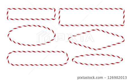 Vector Set of red and white striped frames, oval, rectangle and rhombus. Sweet lollipop cane. Vector Set of red and white striped frames, oval, rectangle and rhombus. Sweet lollipop cane. 126982013