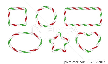 Set of vector geometric lollipop frames with red, green and white stripes. Set of vector geometric lollipop frames with red, green and white stripes. 126982014