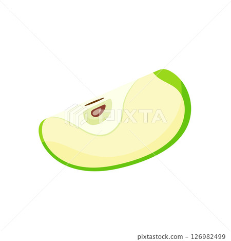 A piece of cut green sweet apple. Natural fruits, hand drawn. A piece of cut green sweet apple. Natural fruits, hand drawn. 126982499