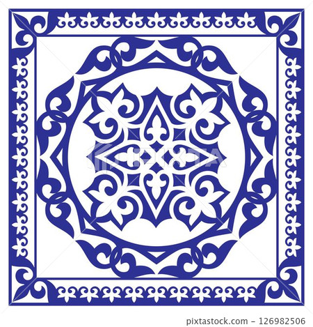 Traditional Persian-Arabic-Turkish-Arabic-Turkish-Islamic Pattern. Traditional ornamental floral paisley bandanna. Luxury ornamental square pattern. Template for laser, carpet, pillow, cushion, tile,  126982506
