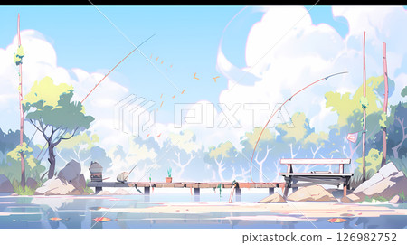 Illustration of a person fishing 126982752