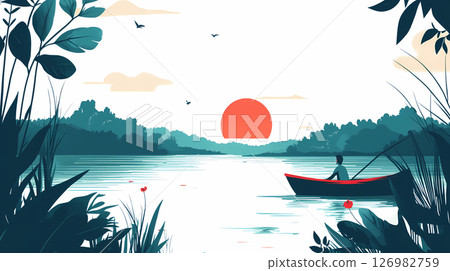Illustration of a person fishing Illustration of a person fishing 126982759