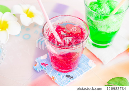 Strawberry flavored soda with crushed jelly 126982784