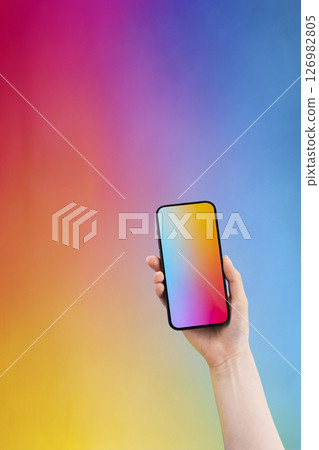 AI image of a woman holding a smartphone AI image of a woman holding a smartphone 126982805