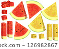 Various cuts of red watermelon and yellow watermelon / Fruit illustration material 126982867