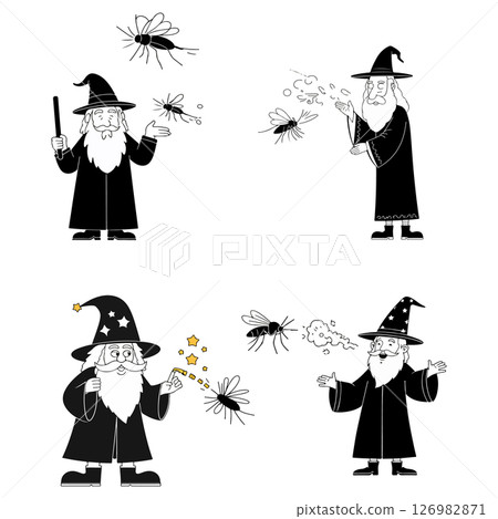Wizards Casting Spells on Mosquitoes 126982871