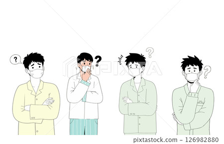 Puzzled Men in Masks and Pajamas 126982880