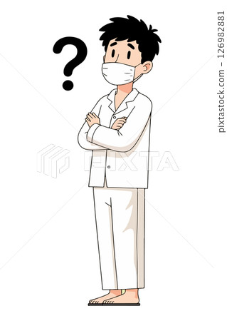 Cartoon man in mask with question mark 126982881
