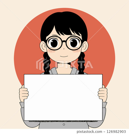 Girl with Braids Holding a Blank Sign Girl with Braids Holding a Blank Sign 126982903