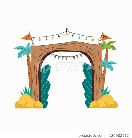 Tropical Entrance with Palm Trees and Decorations Tropical Entrance with Palm Trees and Decorations 126982912