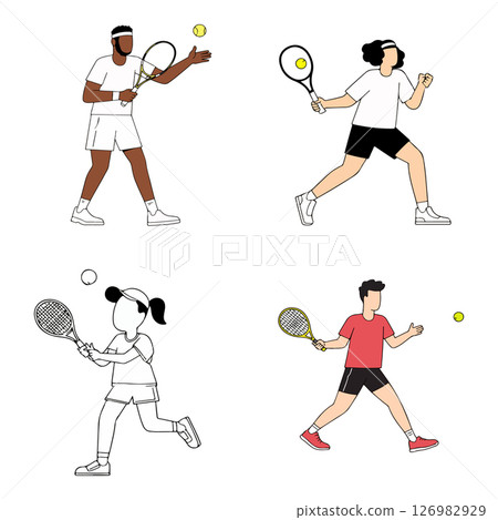 Four Tennis Players in Action 126982929