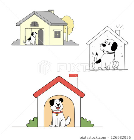 Dogs in Houses Cartoon Illustration Dogs in Houses Cartoon Illustration 126982936