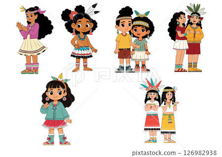 Cartoon Native American Children Illustration Cartoon Native American Children Illustration 126982938
