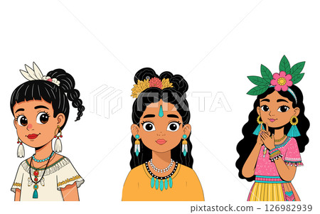 Cartoon Girls in Traditional Attire 126982939