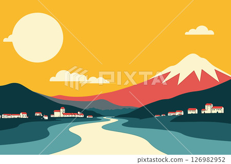 Stylized Mountain Village Landscape Stylized Mountain Village Landscape 126982952