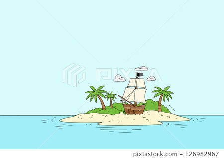 Pirate Ship on Tropical Island Pirate Ship on Tropical Island 126982967