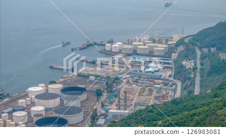 May 25 2021 View of Industrial Oil Storage Tanks by the Sea May 25 2021 View of Industrial Oil Storage Tanks by the Sea 126983081