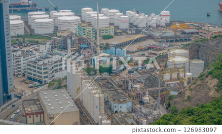 May 25 2025 View of Industrial Oil Storage Tanks by the Sea May 25 2025 View of Industrial Oil Storage Tanks by the Sea 126983097