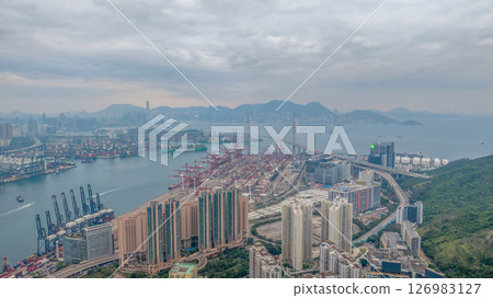 May 25 2021 Hong Kong Apartments and Industrial Port in Urban Setting May 25 2021 Hong Kong Apartments and Industrial Port in Urban Setting 126983127