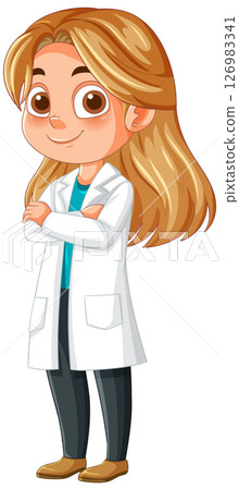 Confident Female Scientist Cartoon Illustration 126983341