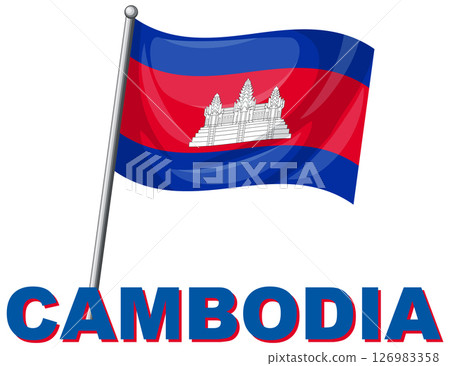 Cambodia Flag Vector Illustration with Angkor Wat 126983358