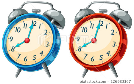 Colorful Vintage Alarm Clocks Illustration 126983367
