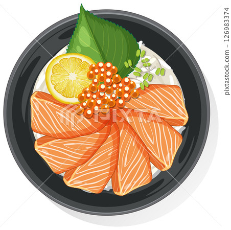 Elegant Salmon Sashimi with Lemon and Garnish 126983374